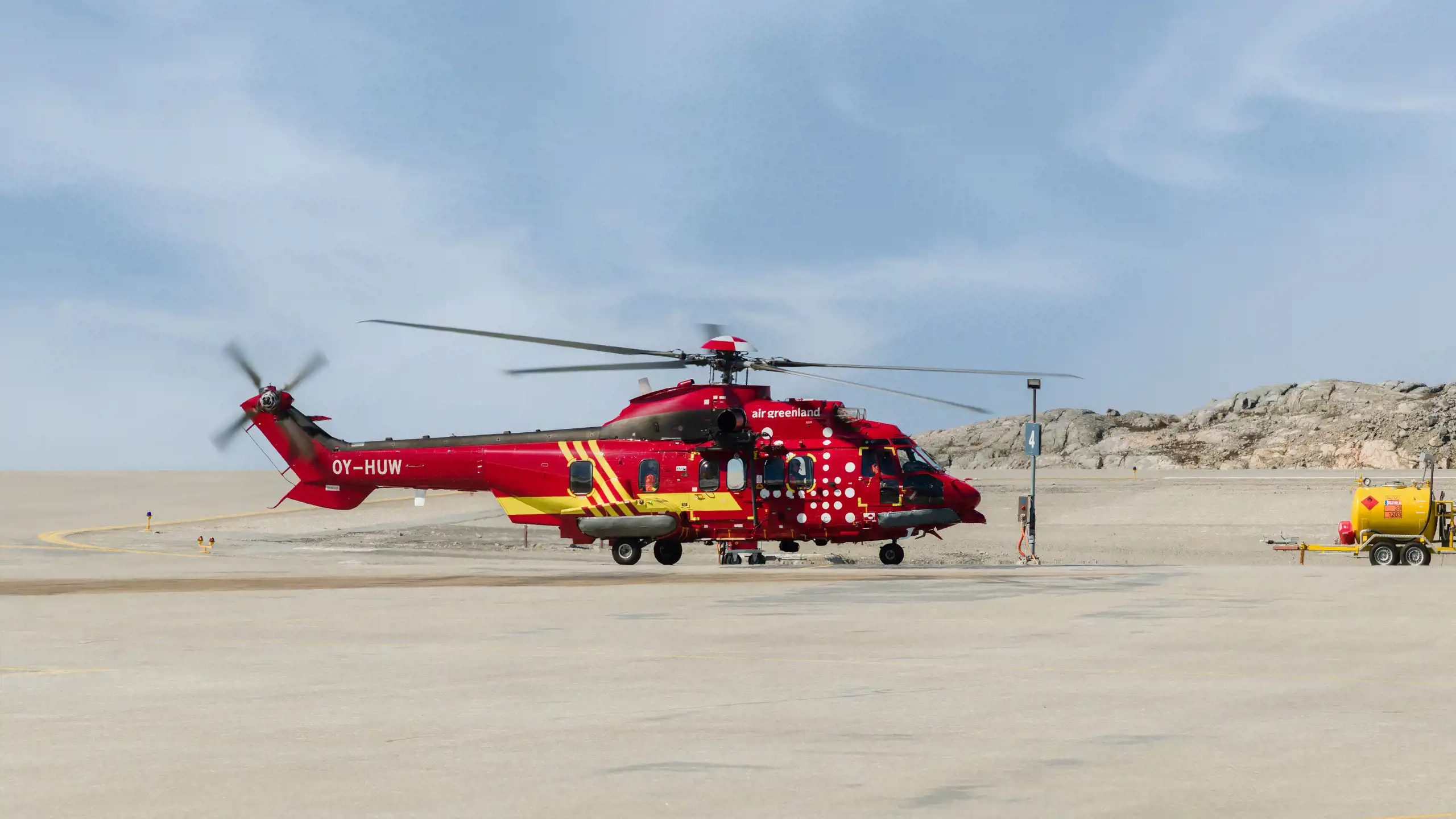 Air Greenland's rescue helicopter is also used in other emergencies such as ambulance flights or in charter missions.