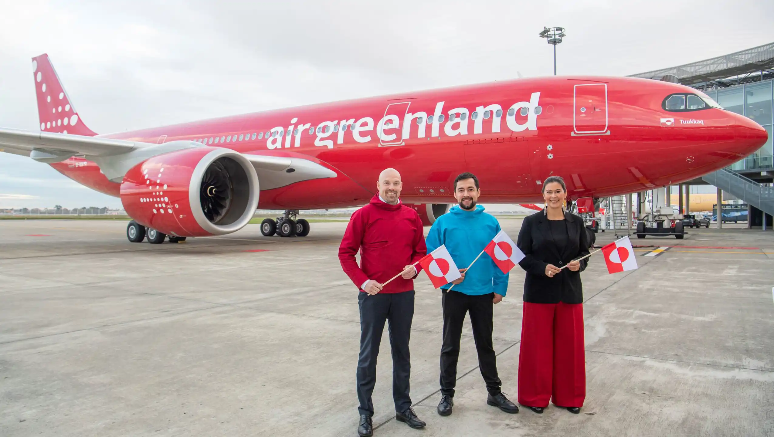 Air Greenlands CEO, Jacob Nitter Sørensen, Formand for Naalakkersuisut, Múte B. Egede og Air Greenlands bestyrelsesforkvinde, Bodil Marie Damgaard