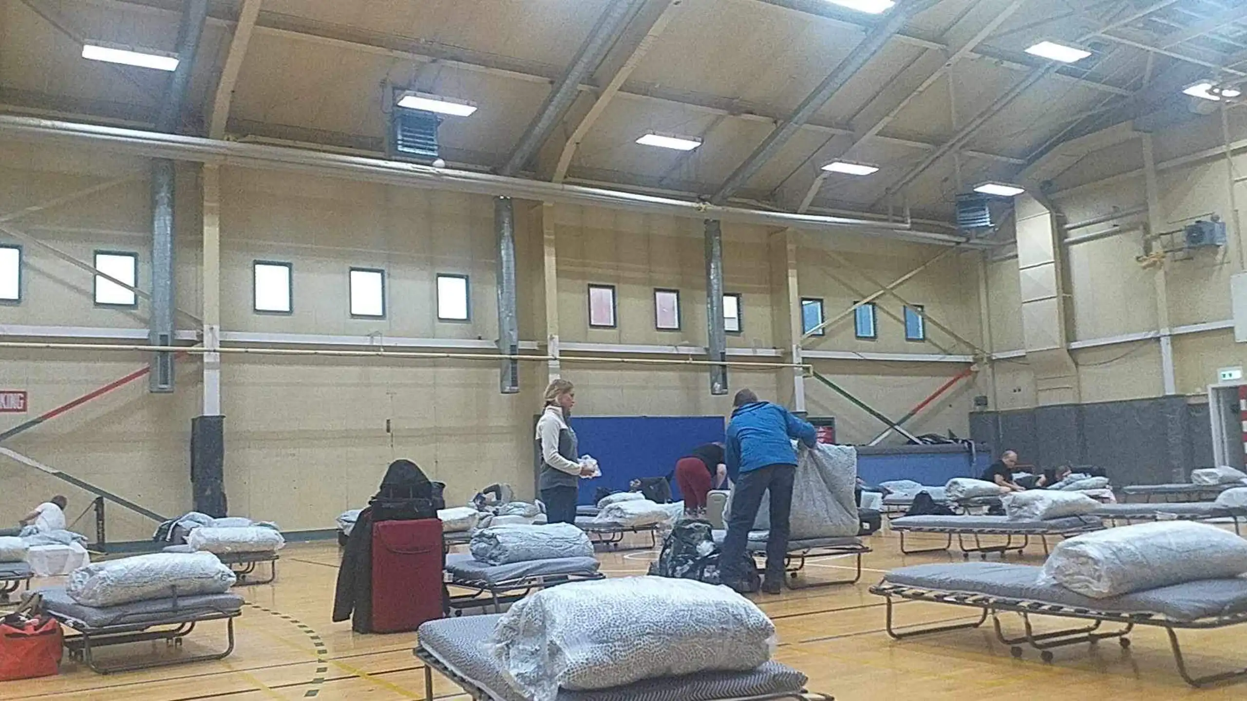 Field beds in use in Kangerlussuaq's sports centre