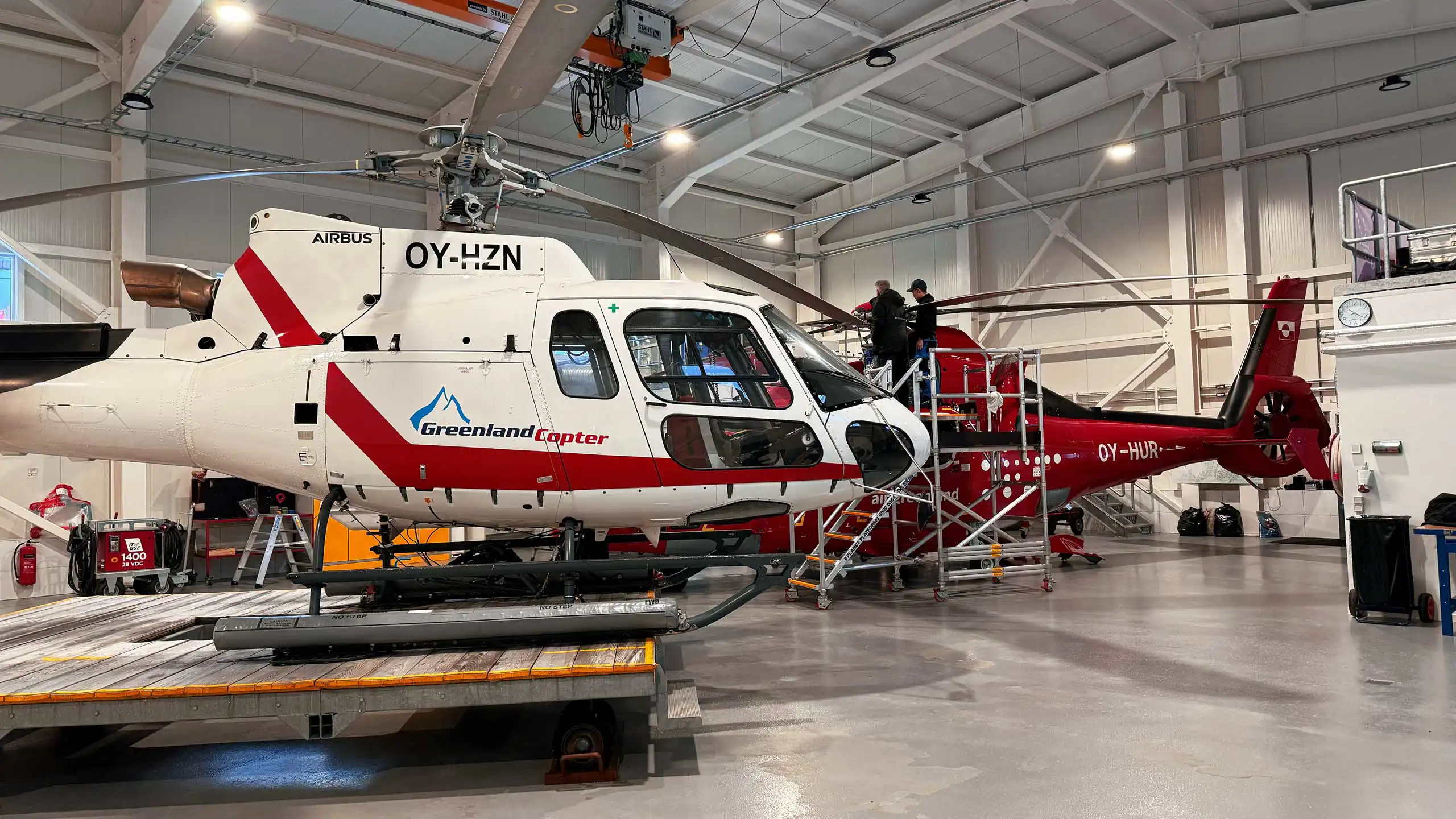 Photo taken after the technicians from Air Greenland helped getting Greenland Copter AS350 approved of the authorities.  Photo: Tim Nicolaisen