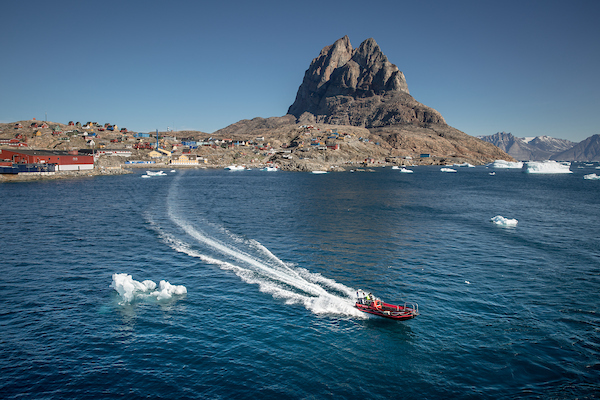 A Tender Boat Between Uummannaq And MS Fram In Greenland