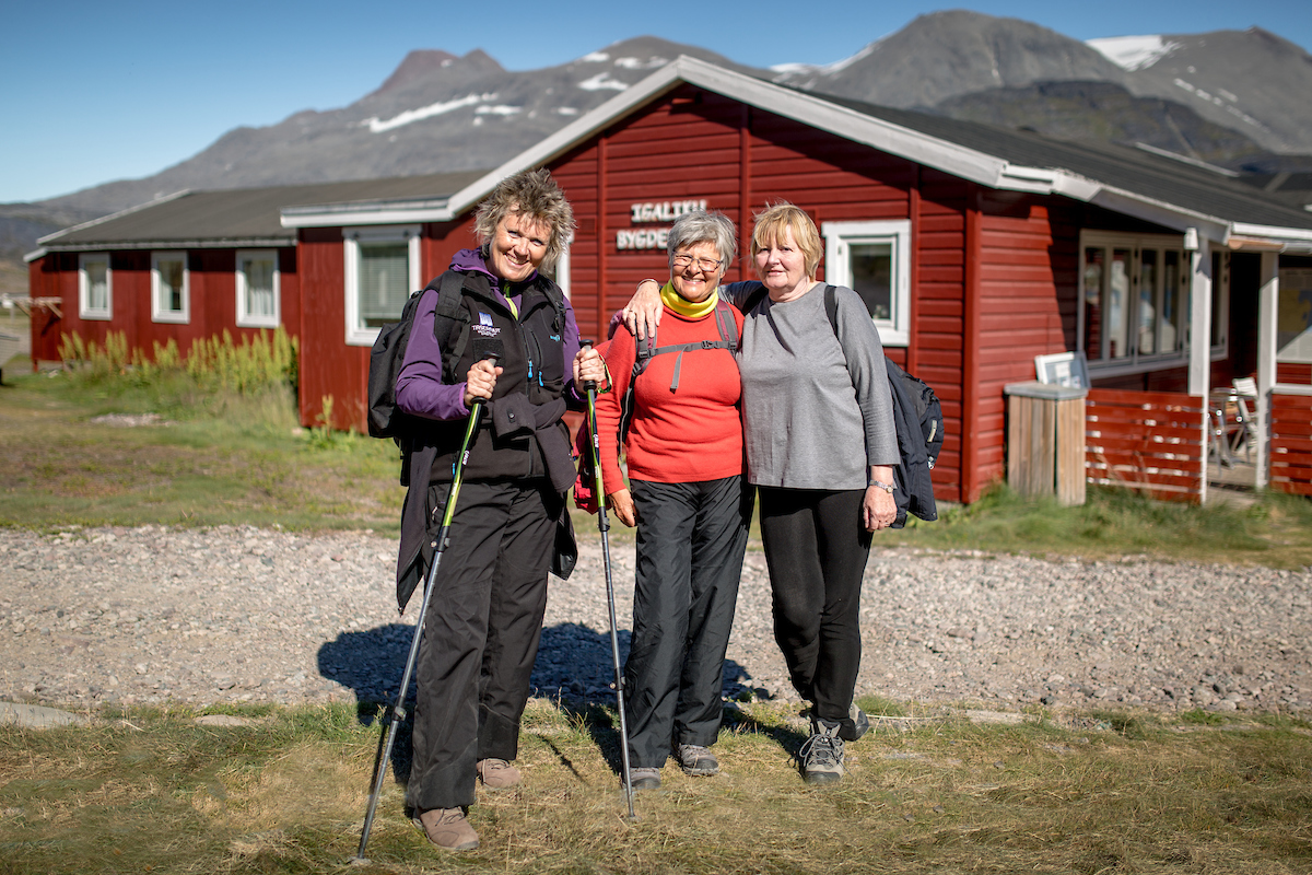 Three Female Hikers At Igaliku Country Hotel In South Greenland