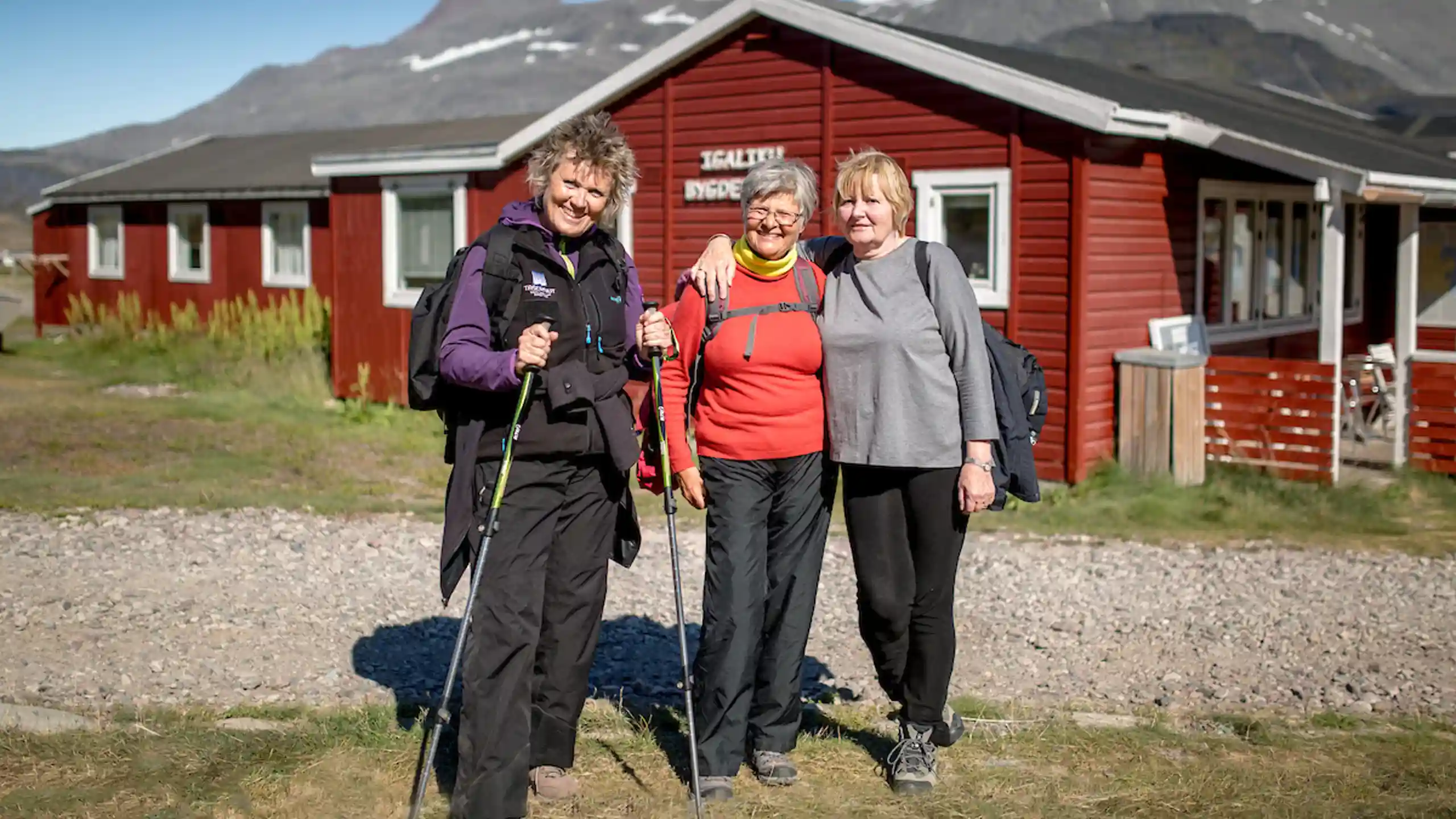 Three Female Hikers At Igaliku Country Hotel In South Greenland