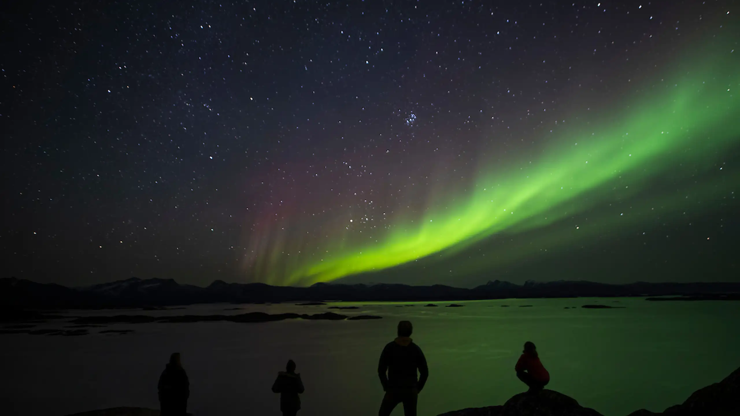 The Four Enjoying The Nightsky From The Top Of The Thoughsand Stairs. Photo By Aningaaq Rosing Carlsen